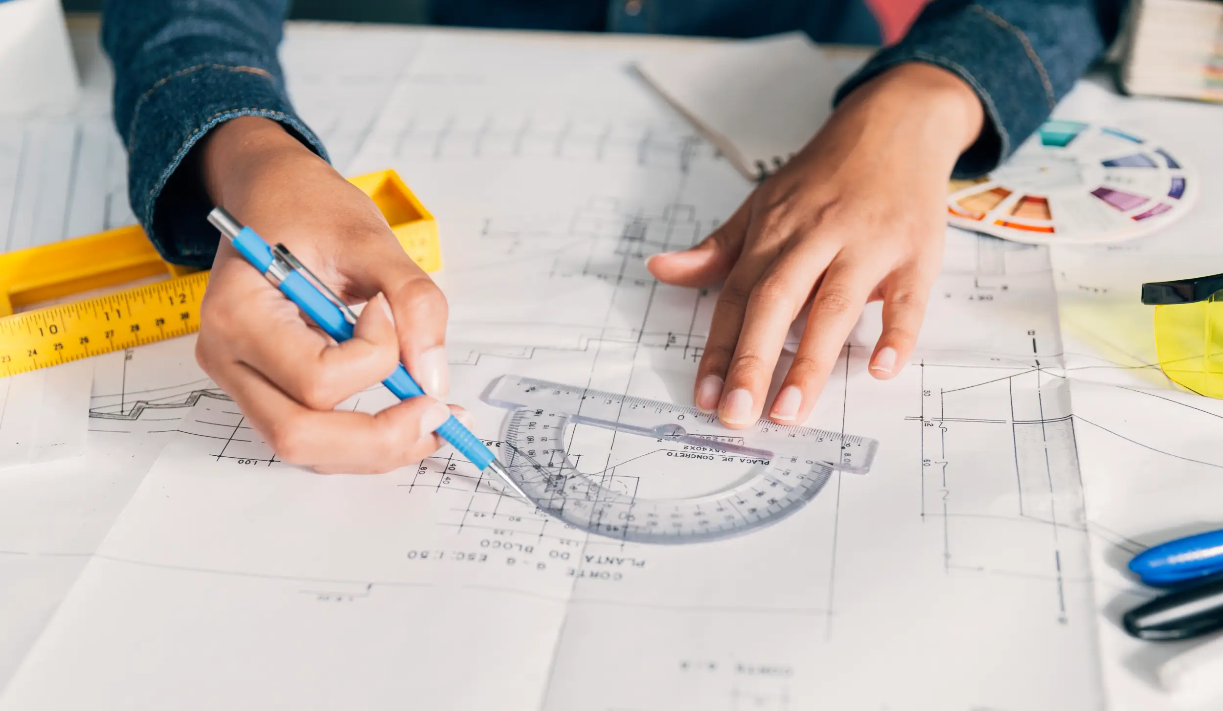 Architect drawing blueprint