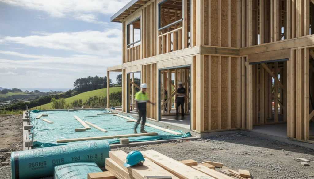 Construction site of a new residential home in New Zealand.