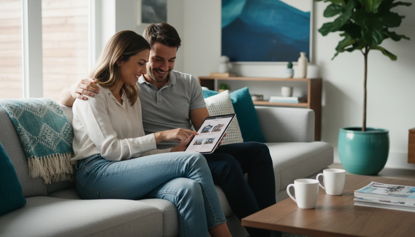 A couple reviewing property documents during the mortgage pre-approval process.